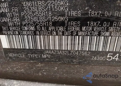 2020 Mitsubishi Outlander Es 2.4 S-Awc/Le 2.4 S-Awc/Se 2.4 S-Awc/Sel 2.4 S-Awc/Sp 2.4 S-Awc z USA, uszkodzony, nr VIN JA4AZ3A32LZ047562